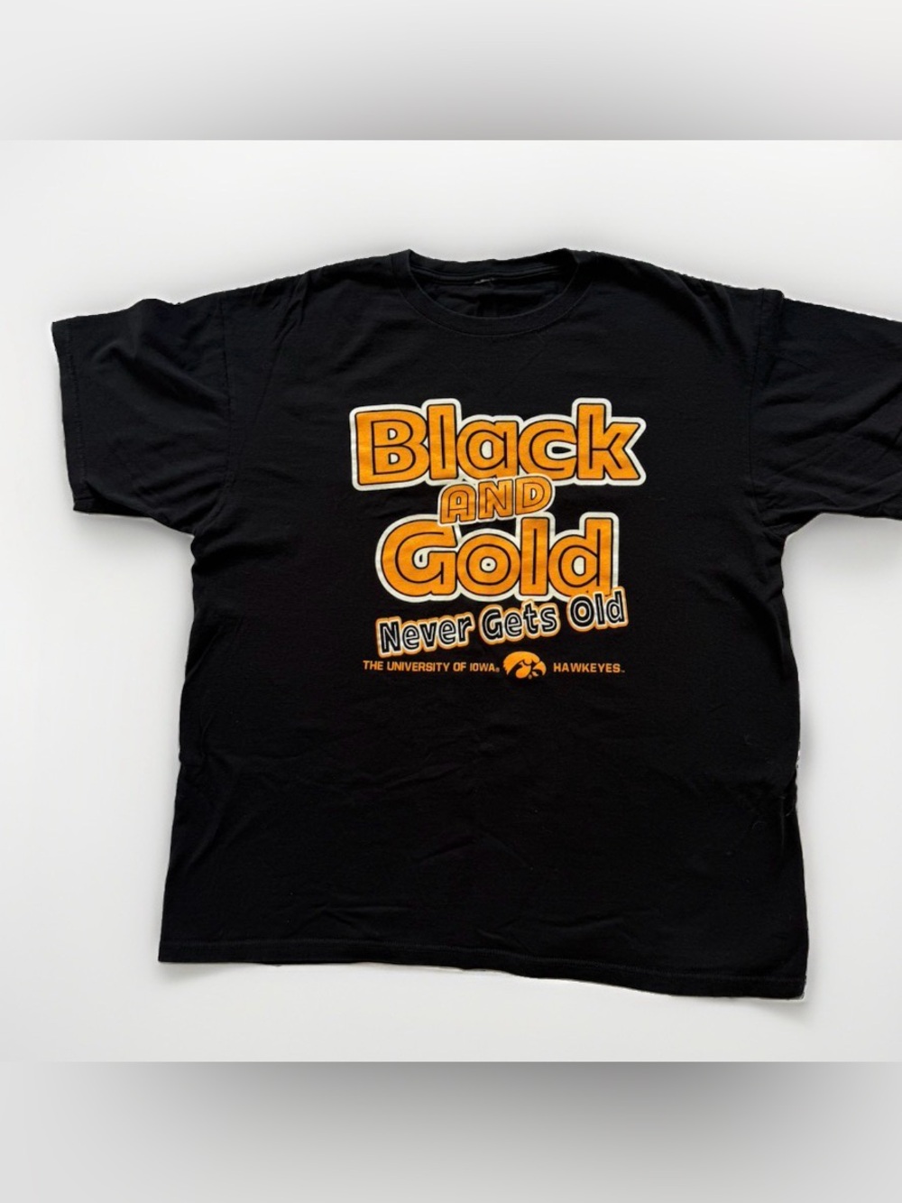Iowa Hawkeyes Black & Gold Never Gets Old Football T Shirt Tailgating Herky READ